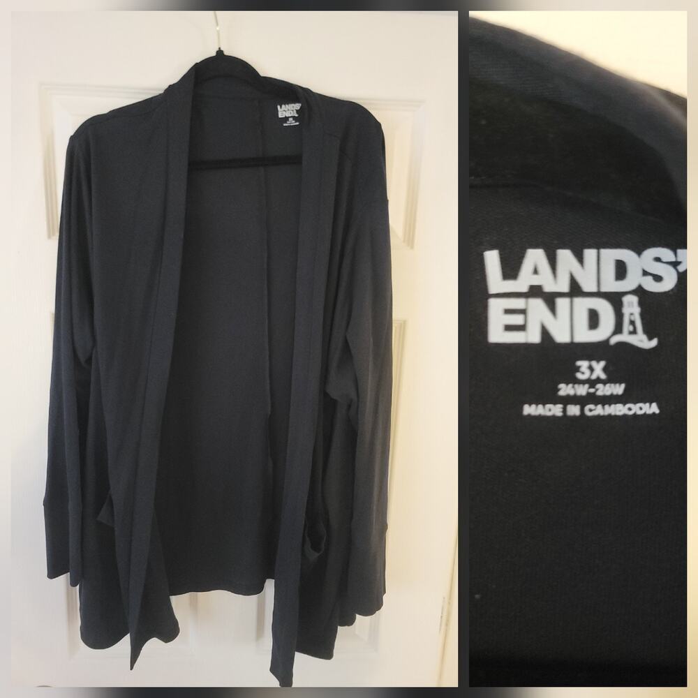 Lands' End Open Cardigan Women's SZ 3X Cotton Modal Cozy Layering Timeless Black